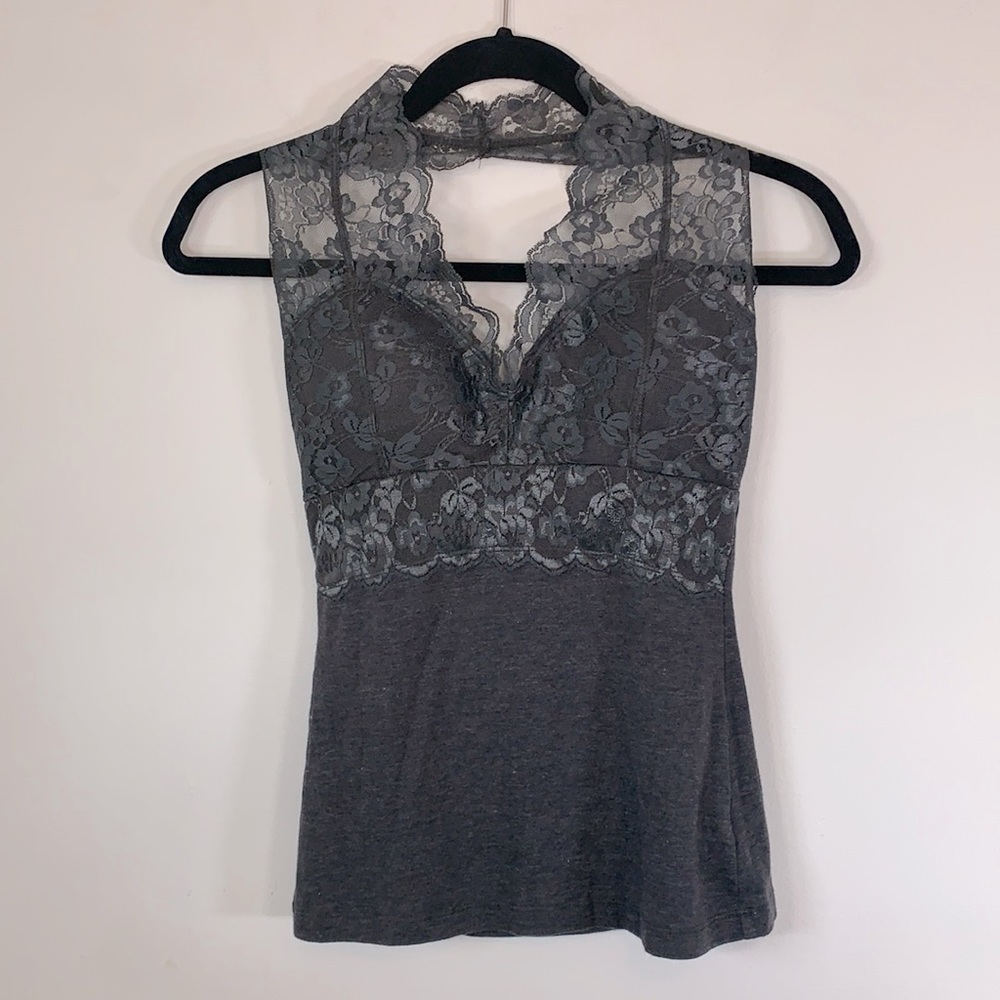 Love Culture Chico Women’s Size S Cotton Stretch Grey Lace Camisole Halter Top